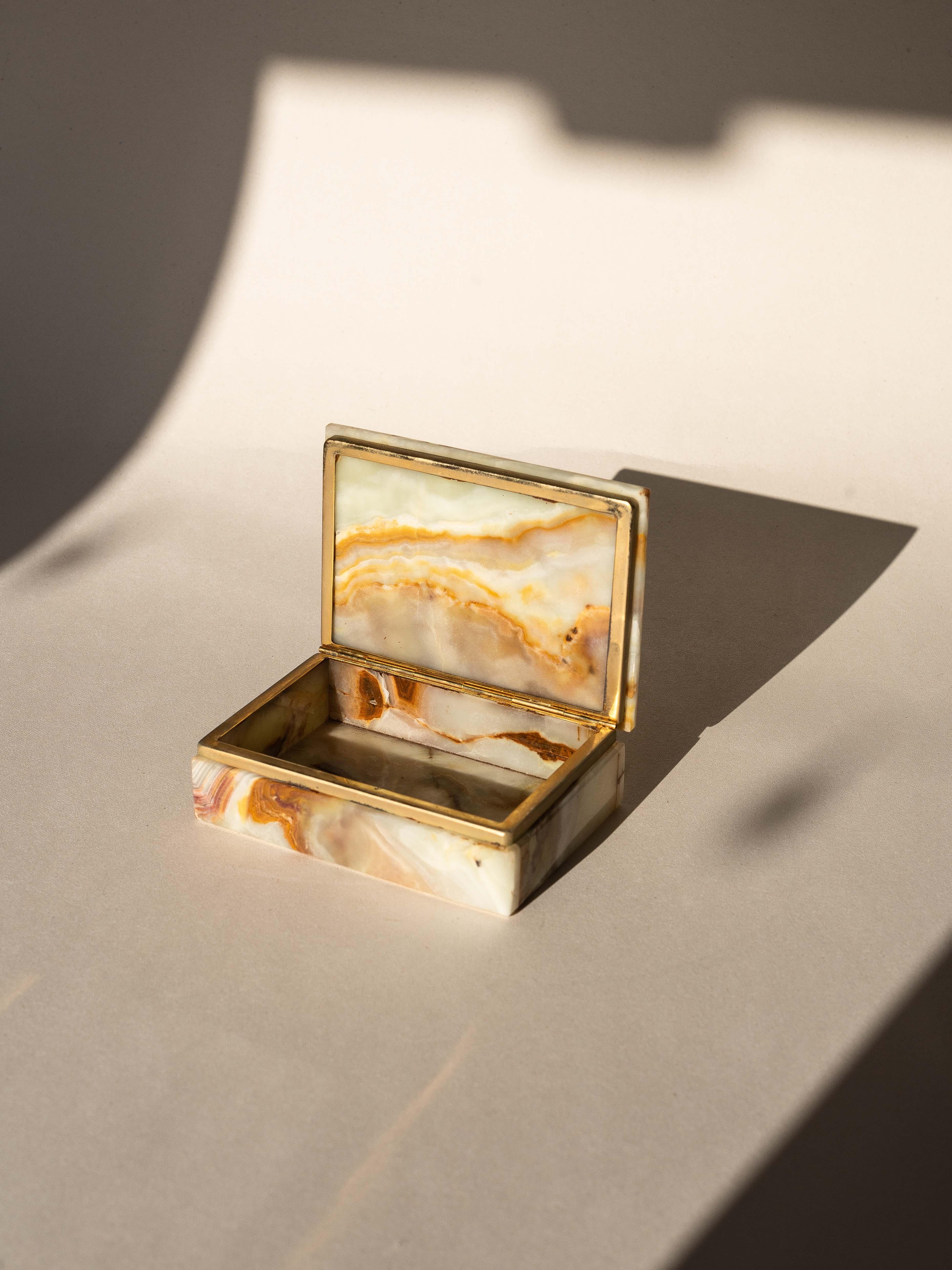 Joyero de ónice, piedra mineral y latón, Italia Años 70 en venta 4