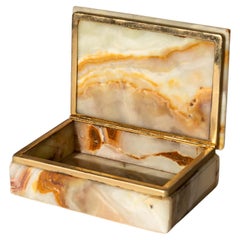 Scatola per gioielli in ottone e pietra minerale d'onice, Italia, anni '70