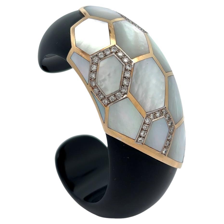 Onyx Mother-of-Pearl and Diamond Bangle