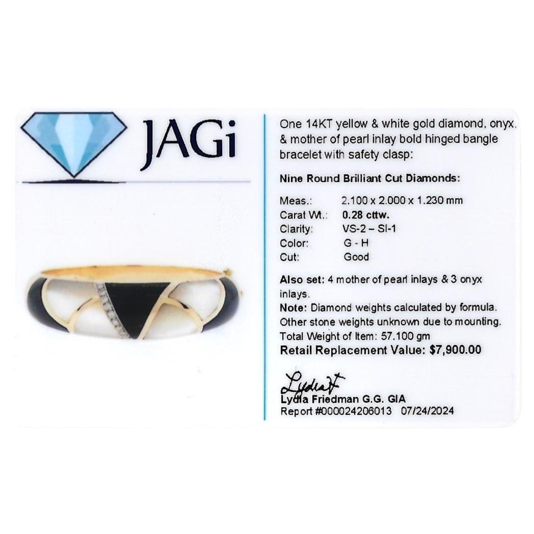 Onyx, Perlmutt und Diamant Armspange aus 14 Karat Gold im Angebot 5