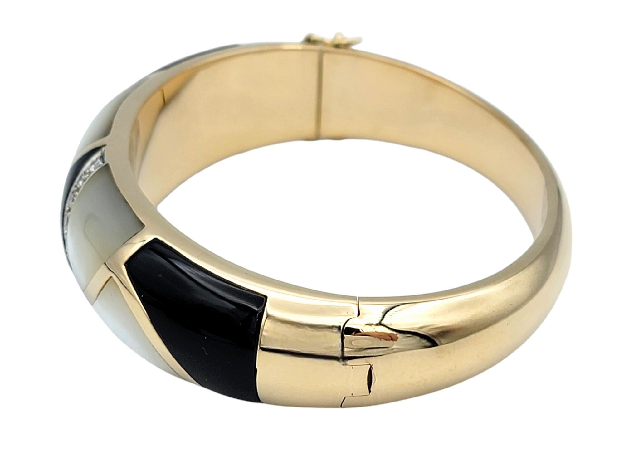 Onyx, Perlmutt und Diamant Armspange aus 14 Karat Gold Damen im Angebot