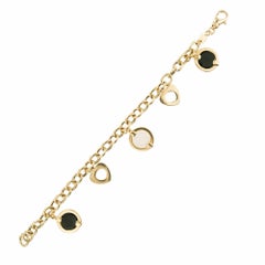 Onyx Mother of Pearl Yellow Gold Link Charm Bracelet