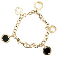 Onyx Mother of Pearl Yellow Gold Link Charm Bracelet