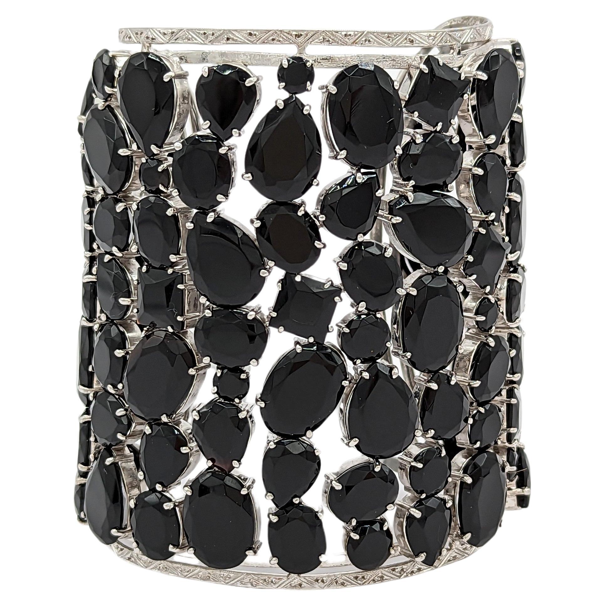 Onyx Multi-Shape Cuff Bangle in 18K White Gold For Sale