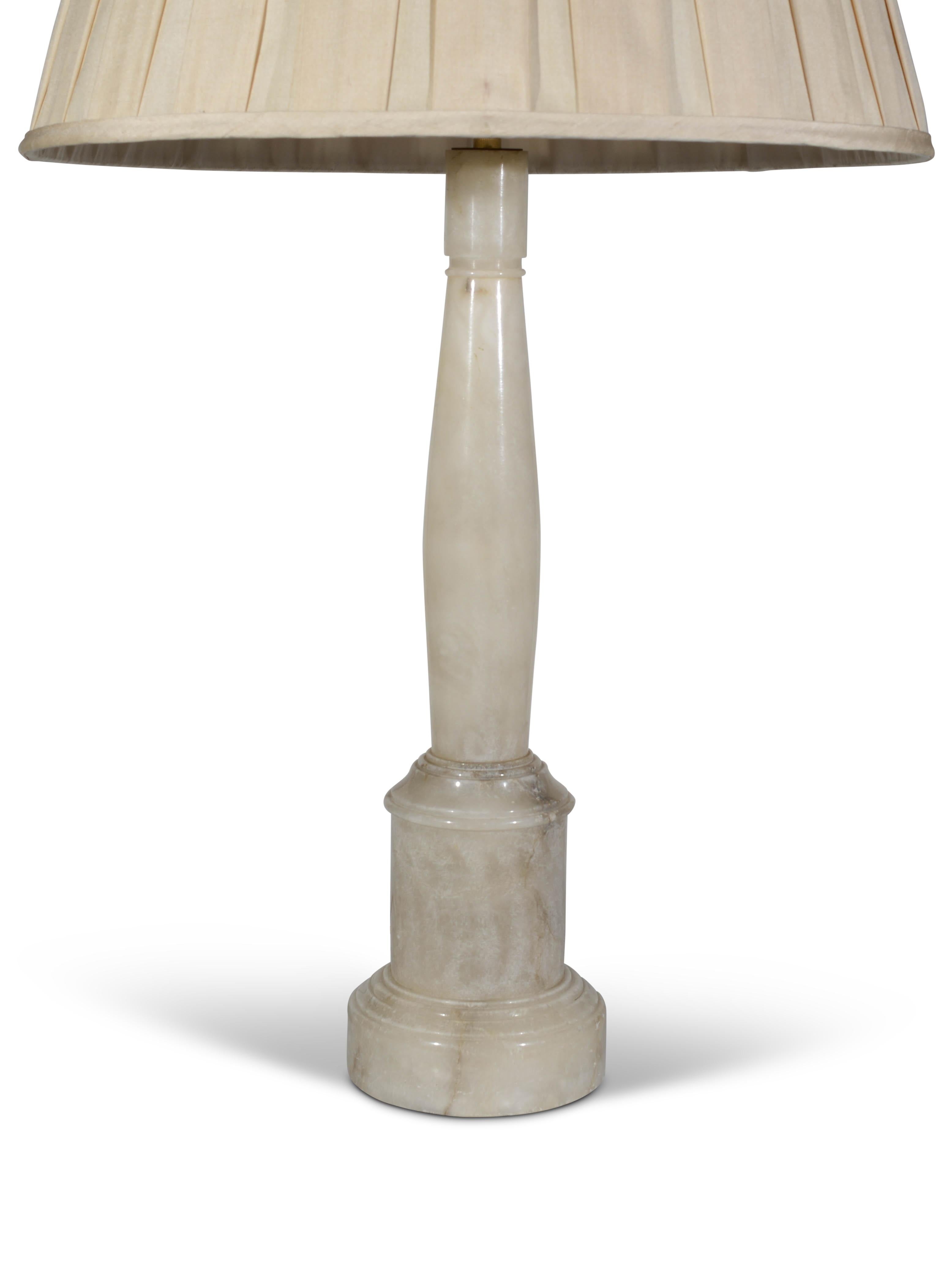 English Onyx Neo-Classical Style Antique Column Table Lamp For Sale