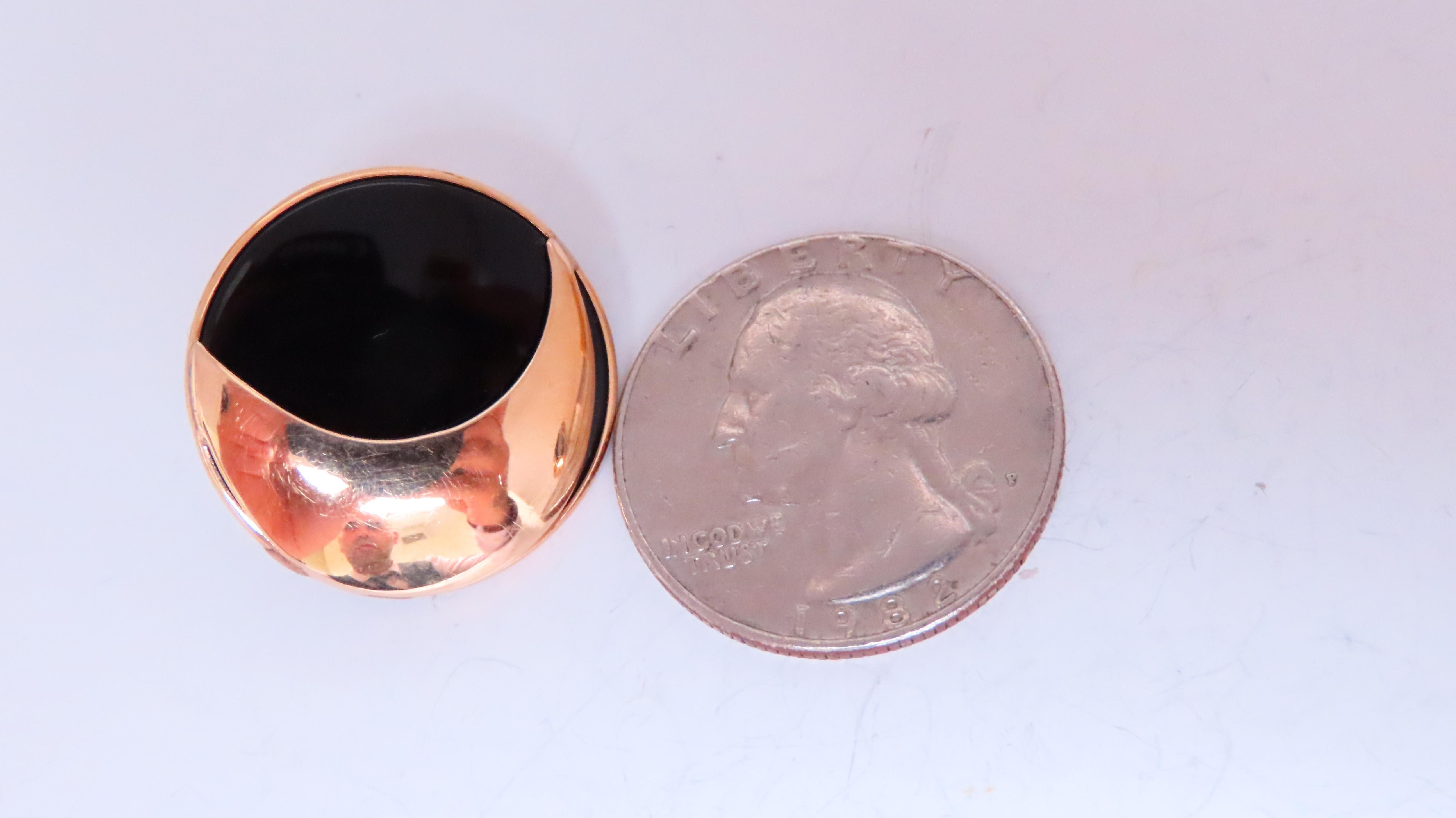 Neoclassical Onyx Panda Eyes Round Stud Earrings 14kt gold 12629 For Sale