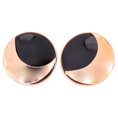 Boucles d'oreilles rondes « yeux de panda » en onyx, or 14 carats 12629*