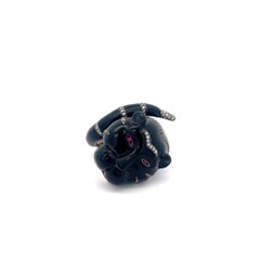 Onyx Panther and Diamond Ring 18K Yellow Gold