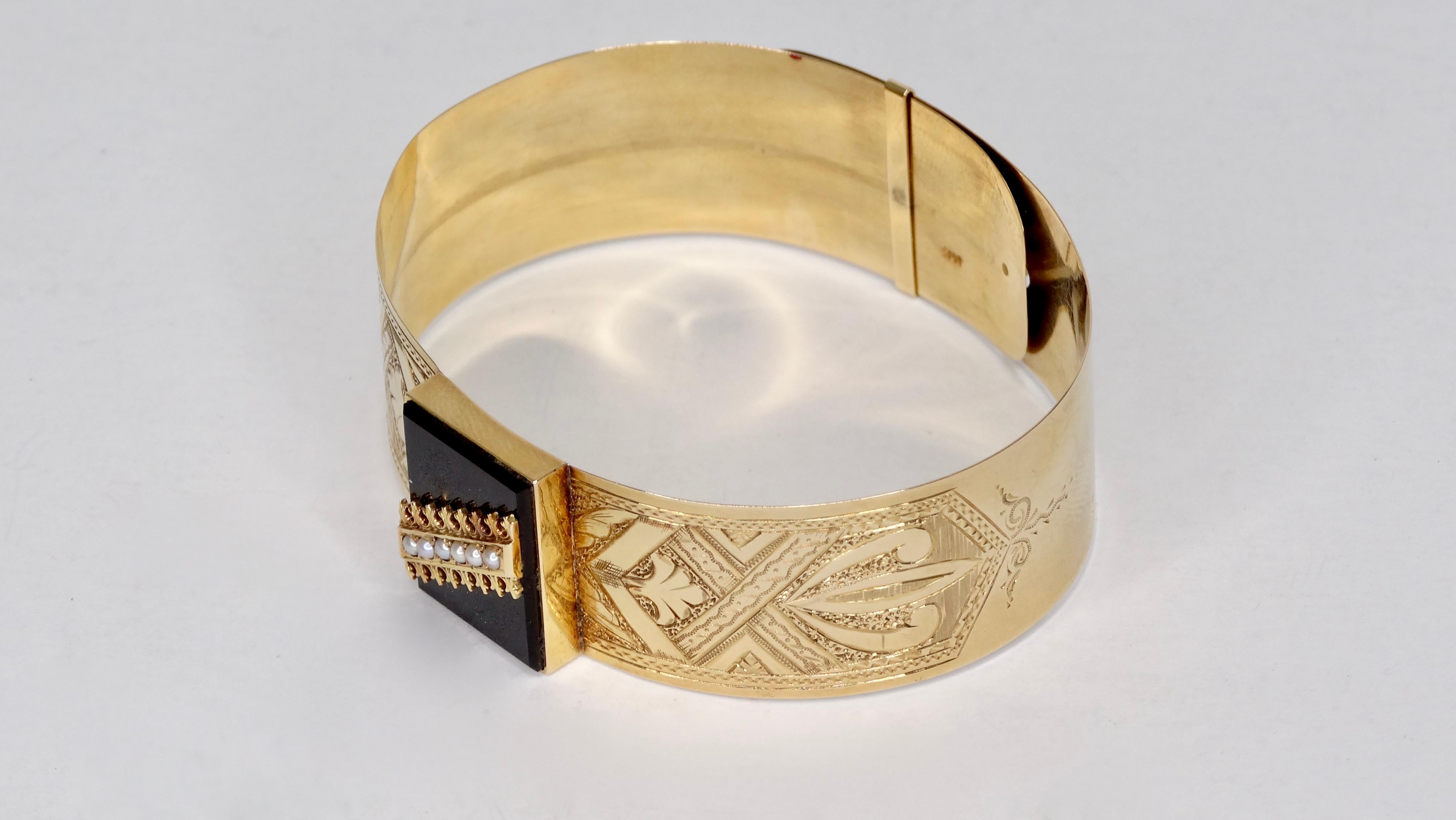 Bracelet victorien en or rose, onyx et perles  Bon état - En vente à Scottsdale, AZ
