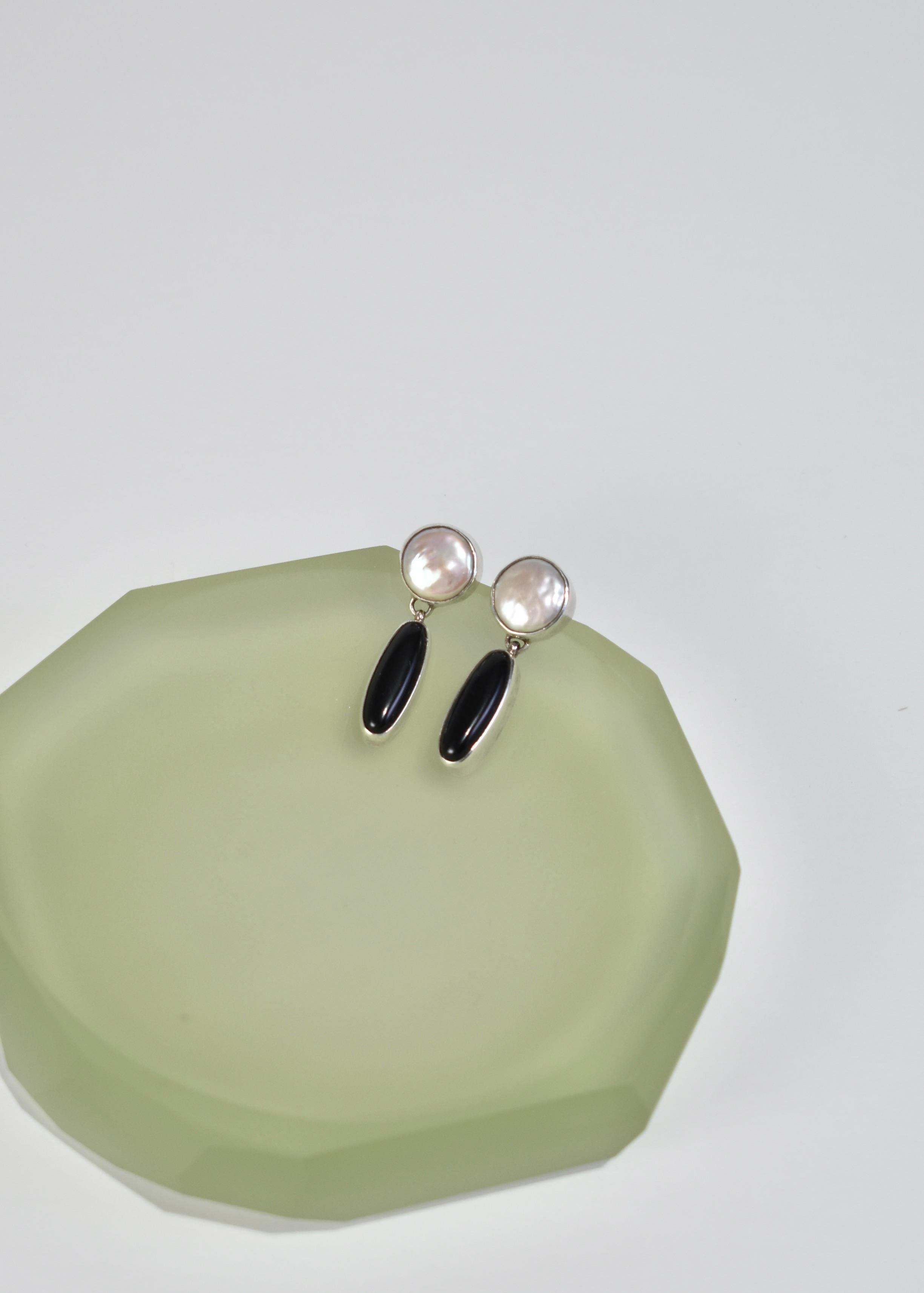 Modernist Onyx Pearl Earrings