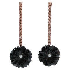 Vintage Onyx, Pearls, Diamonds, Rose Gold Earrings.
