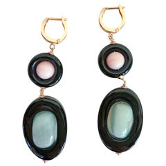 Marina J Pink Coral, Onix rings and Aventurine Dangle Earrings with 14 K Gold 