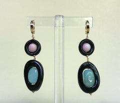 Marina J Pink Coral, Onix rings and Aventurine Dangle Earrings with 14 K Gold