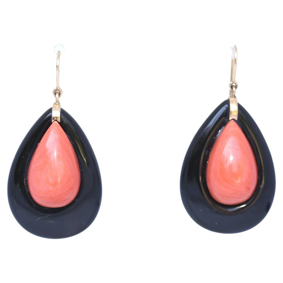 Onyx Pink Stone Earring, 1930 For Sale