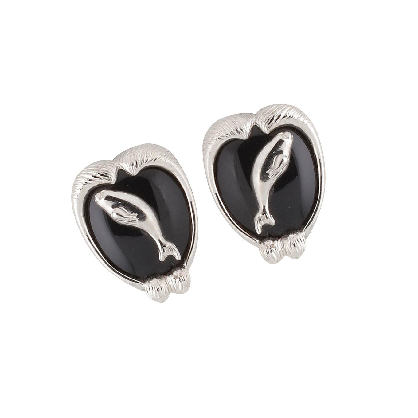 Onyx Platinum ARCTIC SEA Earrings by John Landrum Bryant In New Condition For Sale In New York, NY