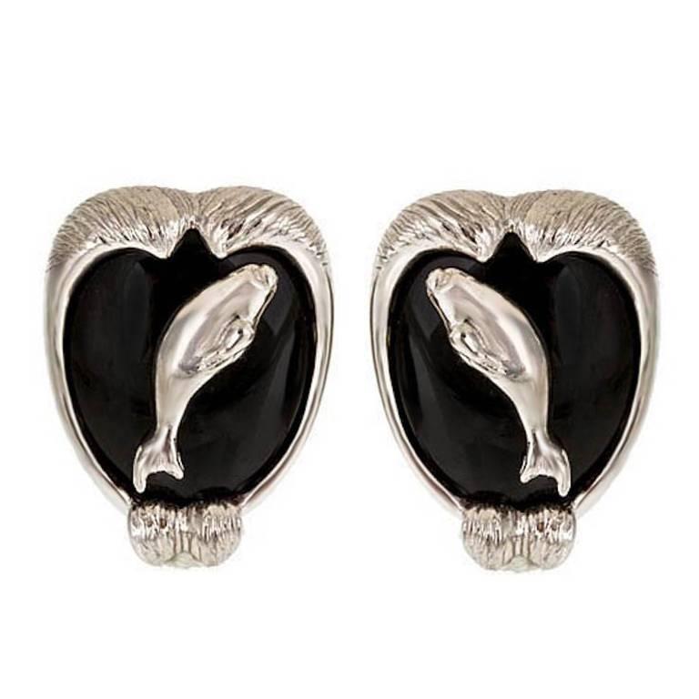 Onyx Platinum ARCTIC SEA Earrings by John Landrum Bryant For Sale