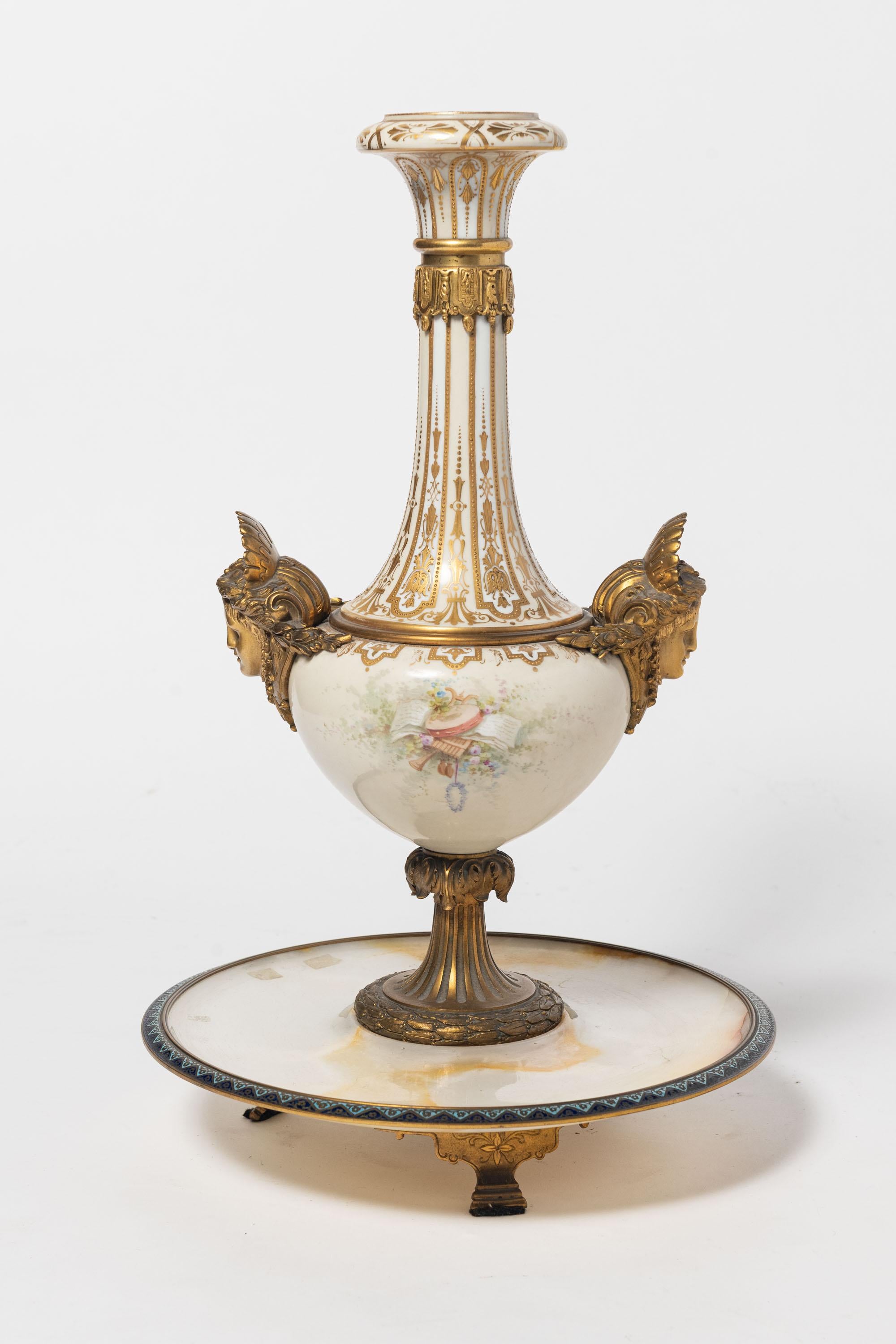 Onyx, porcelain, gilt bronze and cloisonnè Sevres center. Neoclassical Style. France late 19th century.