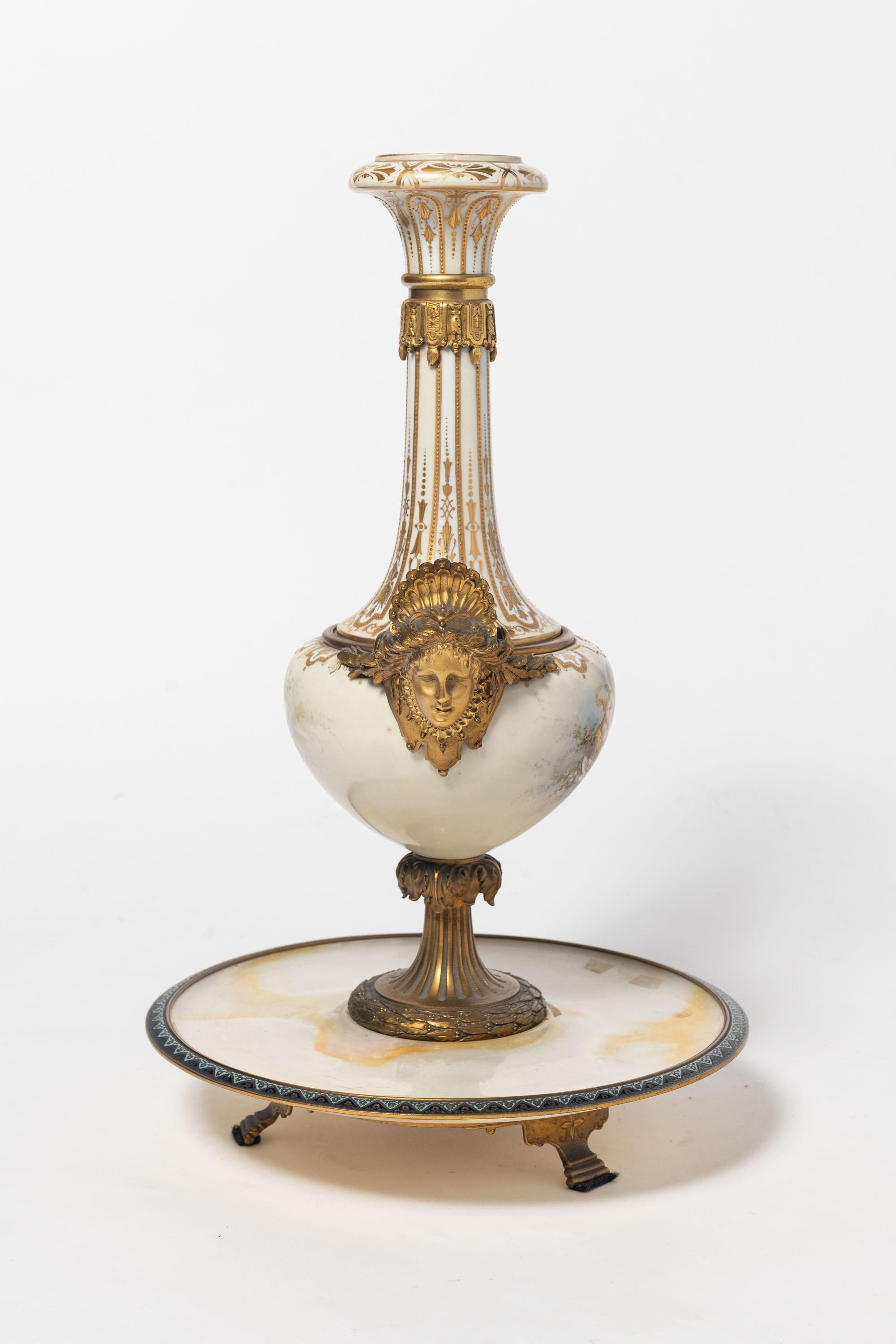Onyx, Porcelain, Gilt-Bronze and Cloisonnè Sevres Center, Neoclassical Style For Sale 8