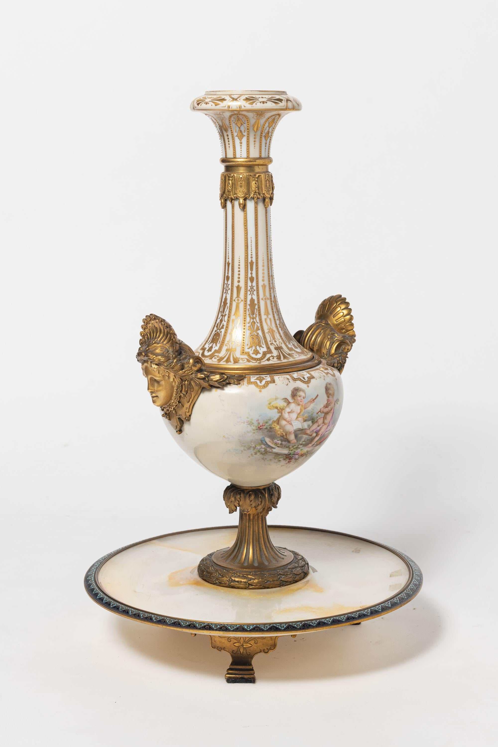 Onyx, Porcelain, Gilt-Bronze and Cloisonnè Sevres Center, Neoclassical Style For Sale 9