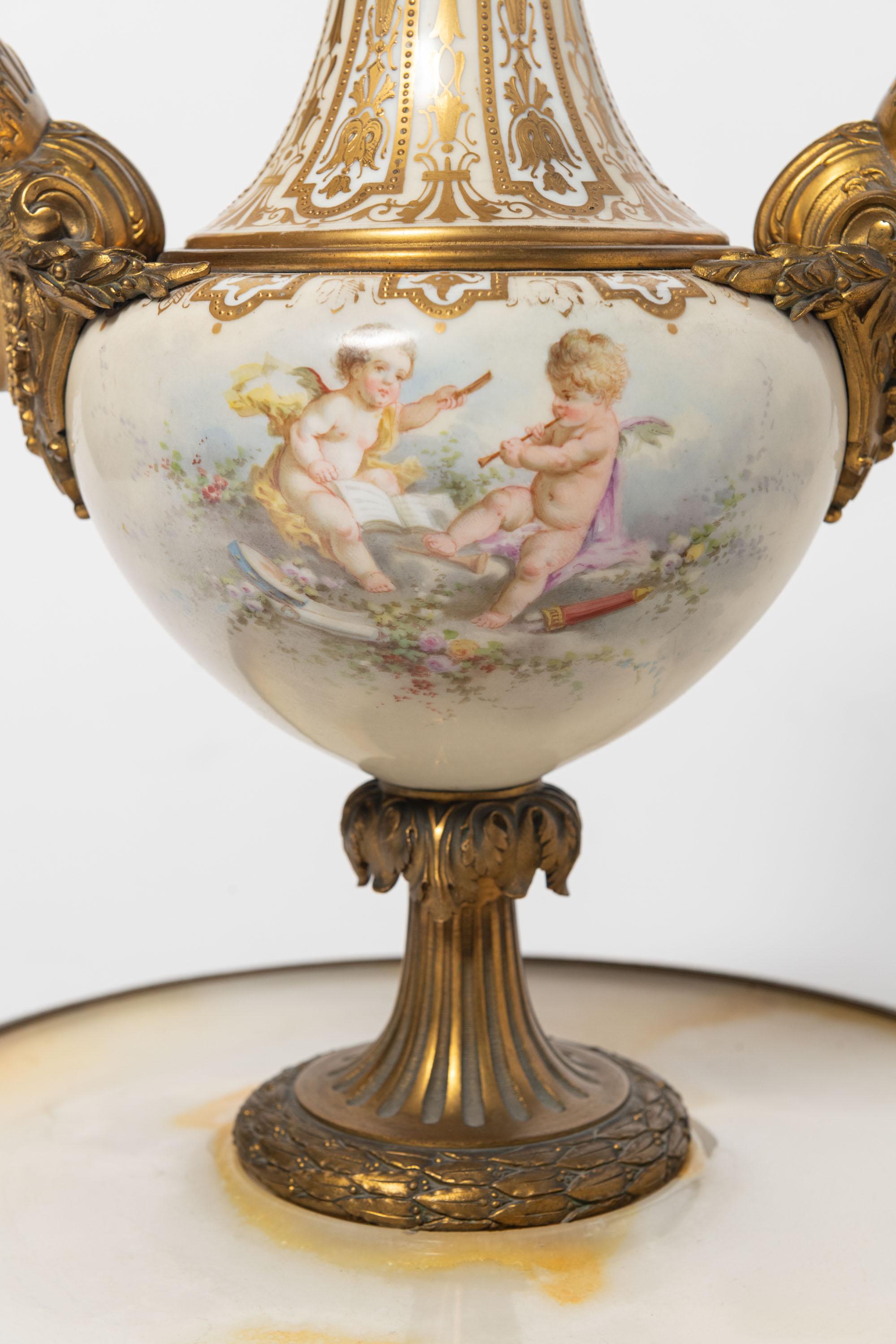 Onyx, Porcelain, Gilt-Bronze and Cloisonnè Sevres Center, Neoclassical Style For Sale 10