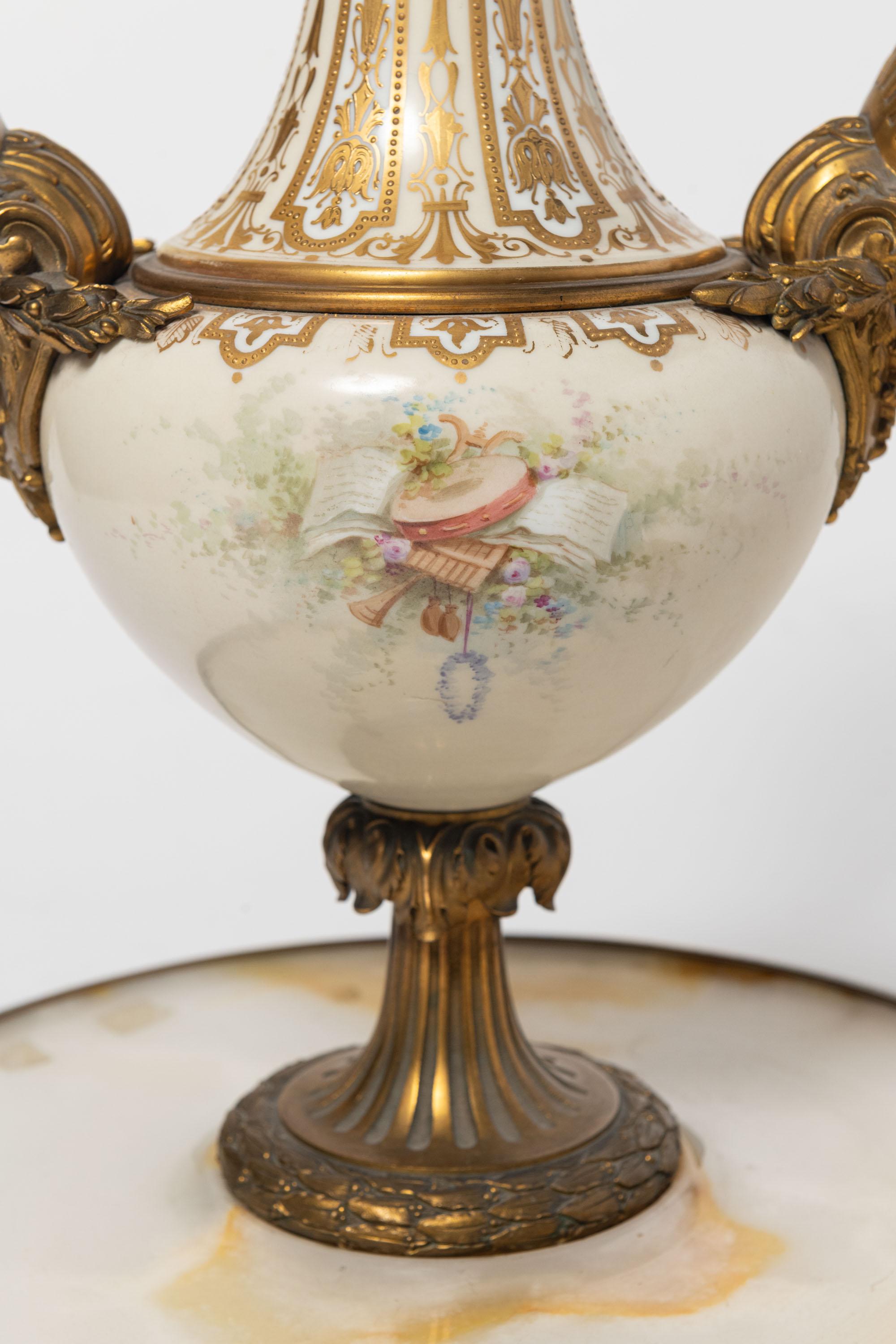 Onyx, Porcelain, Gilt-Bronze and Cloisonnè Sevres Center, Neoclassical Style For Sale 6