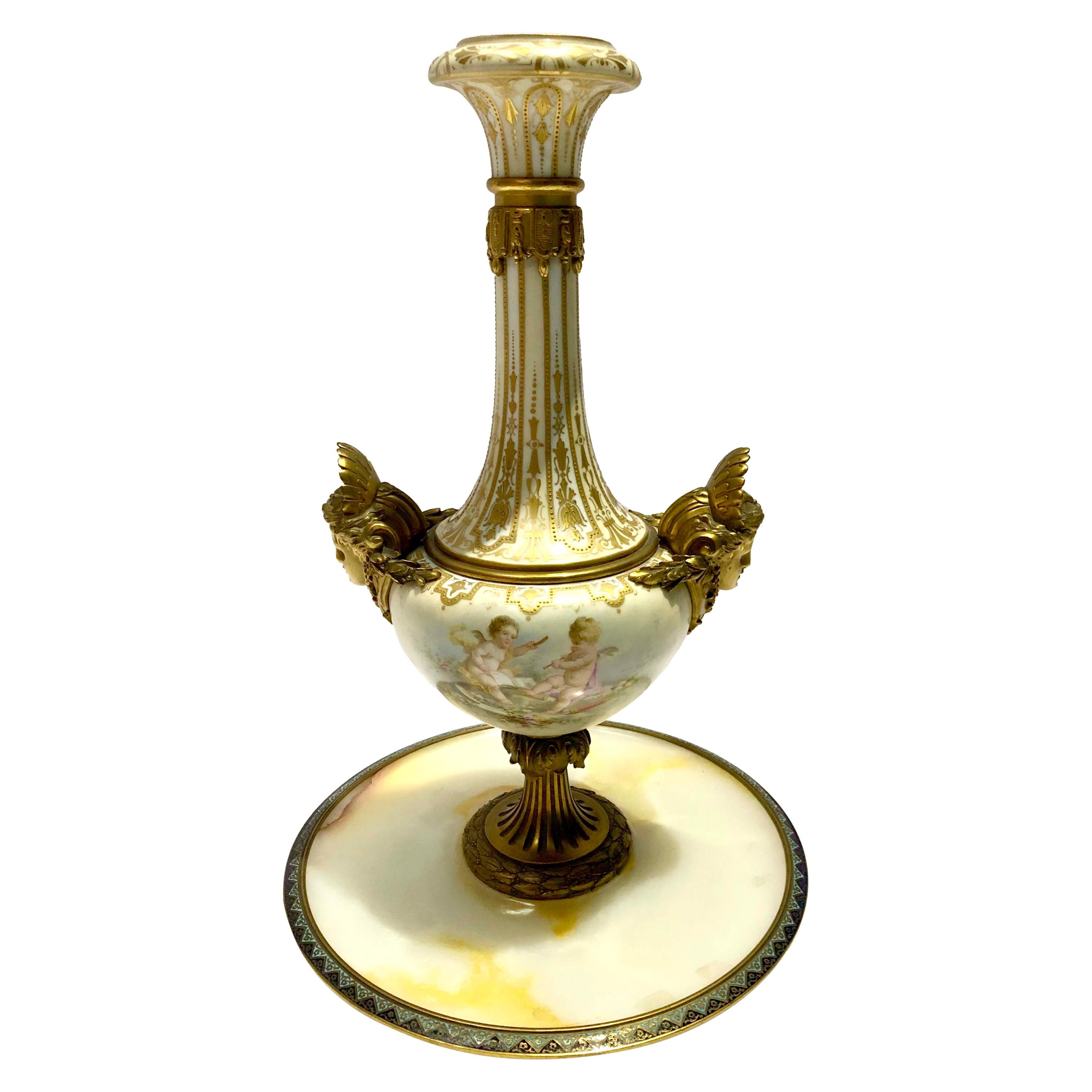 Onyx, Porcelain, Gilt-Bronze and Cloisonnè Sevres Center, Neoclassical Style For Sale