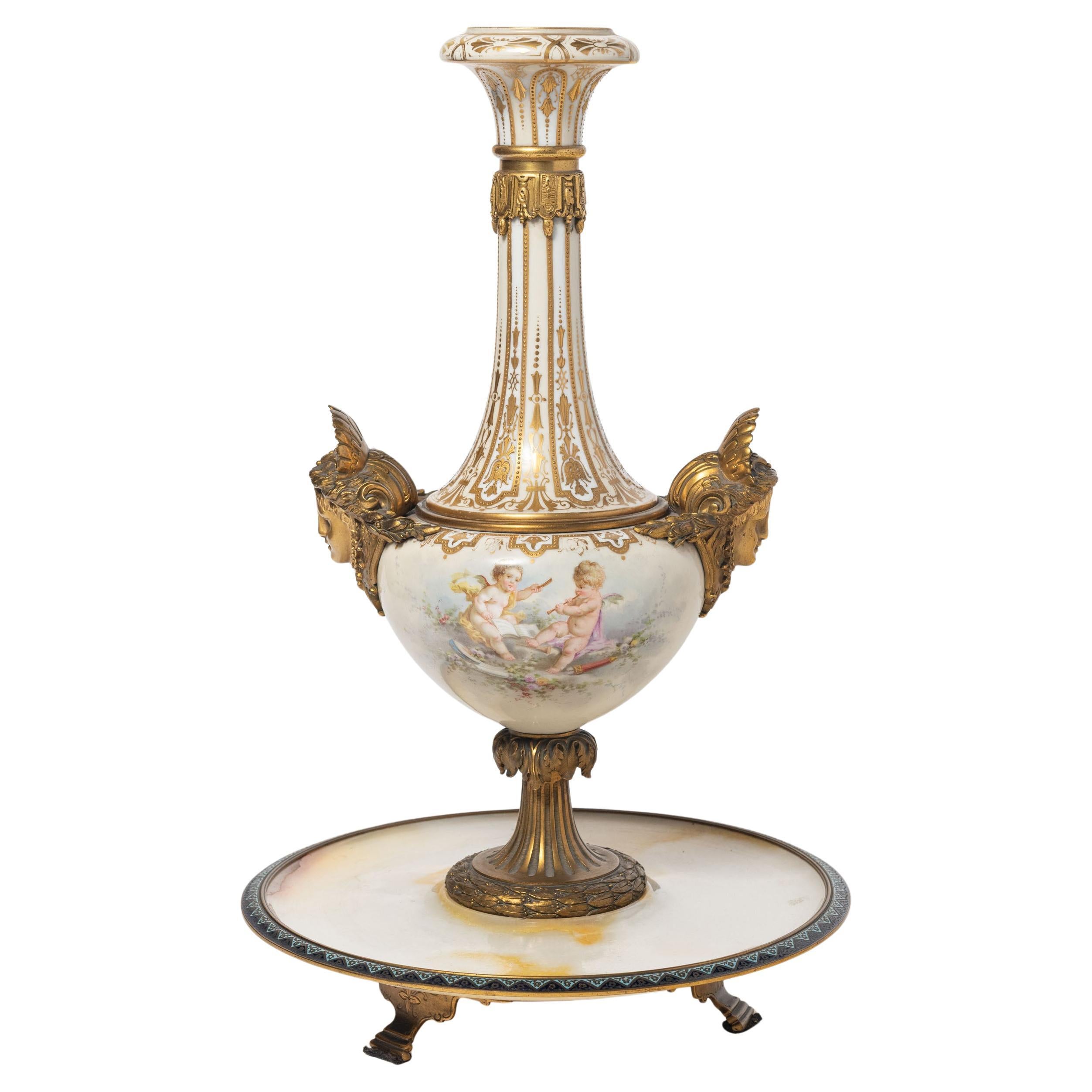Onyx, Porcelain, Gilt-Bronze and Cloisonnè Sevres Center, Neoclassical Style
