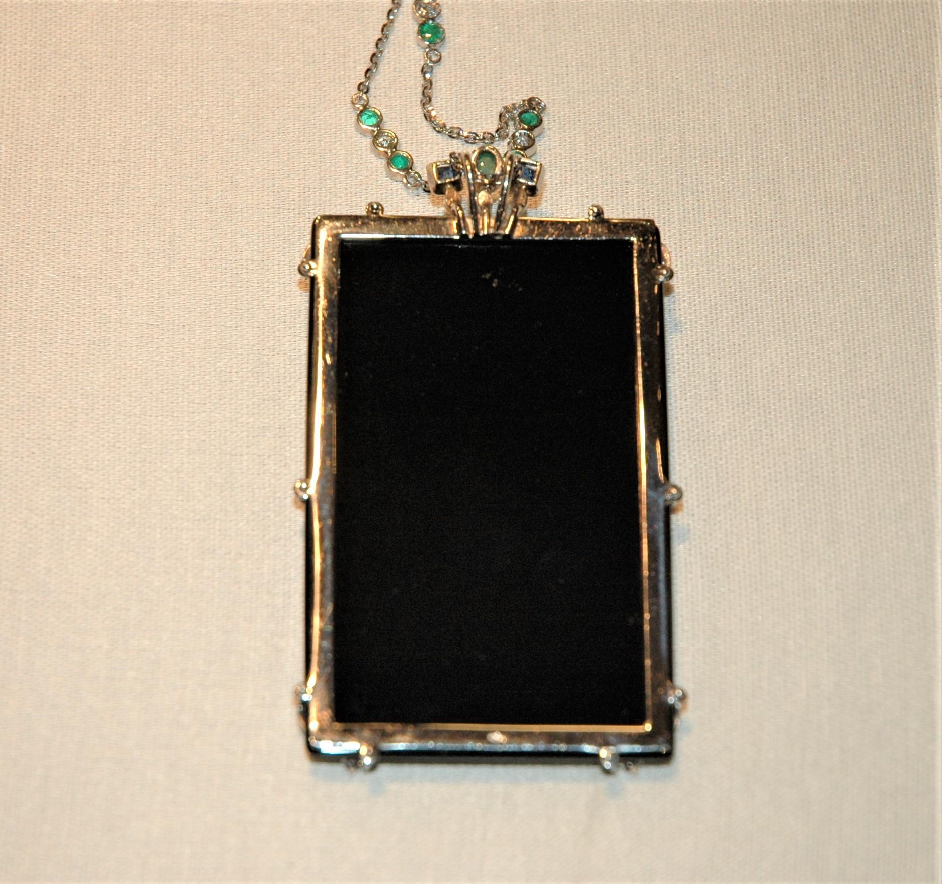 Onyx, Precious Stones, Diamonds, White Gold Pendant Necklace  In New Condition For Sale In BARI, IT