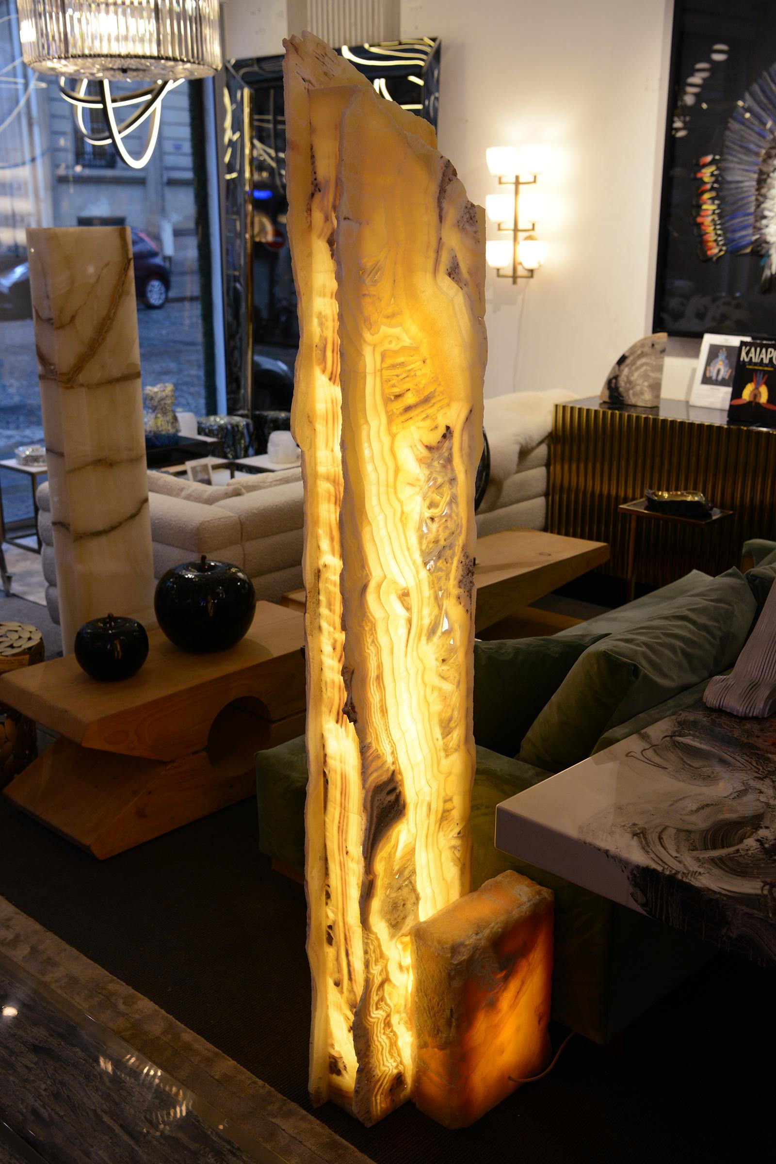 Contemporary Onyx Raw Totem Floor Lamp For Sale
