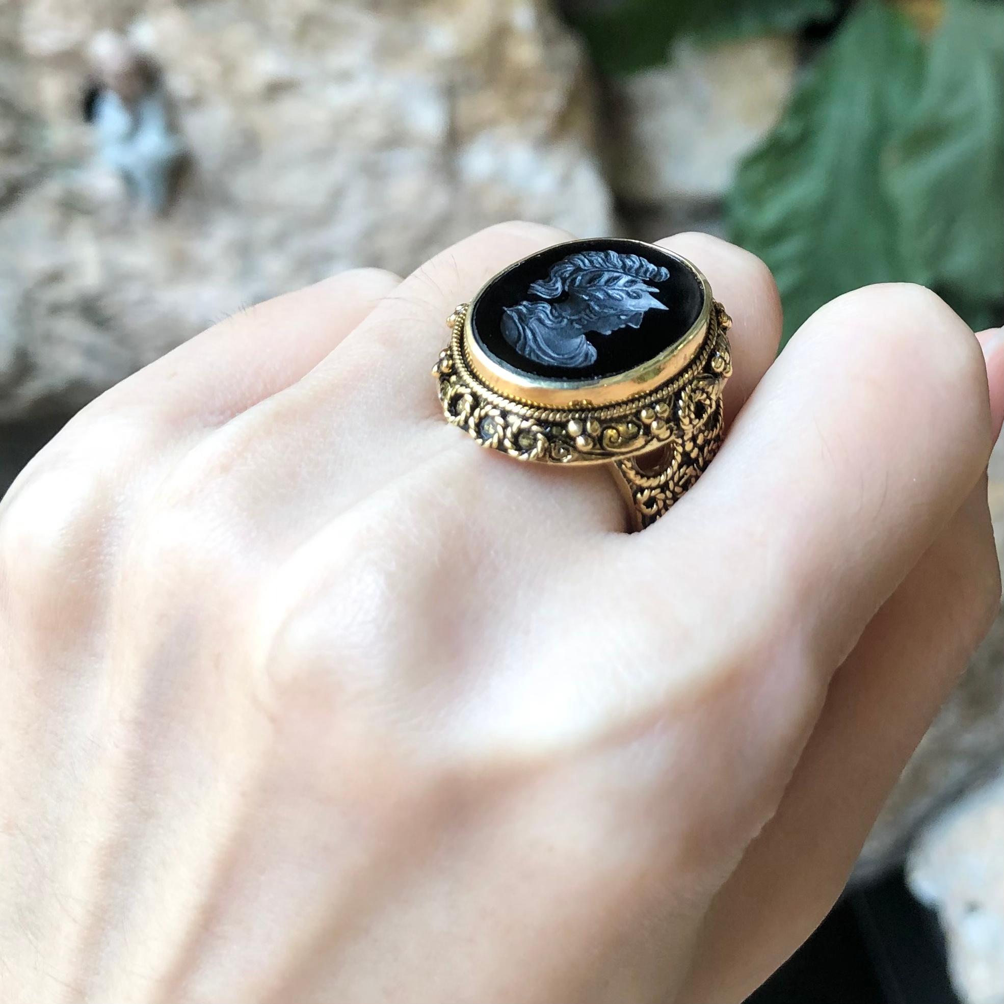Contemporary Onyx Ring  set in Silver Settings For Sale
