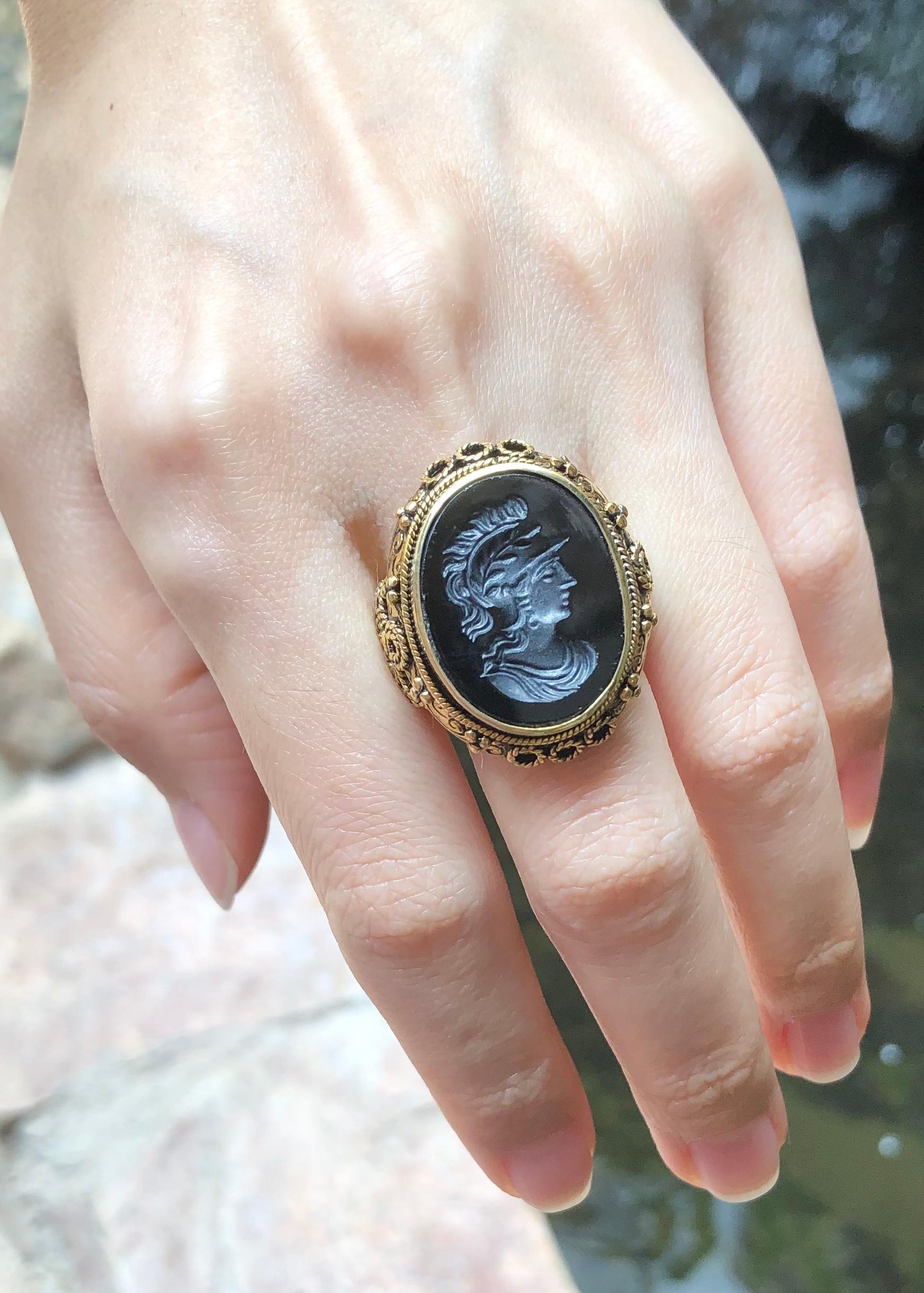 Mixed Cut Onyx Ring  set in Silver Settings For Sale