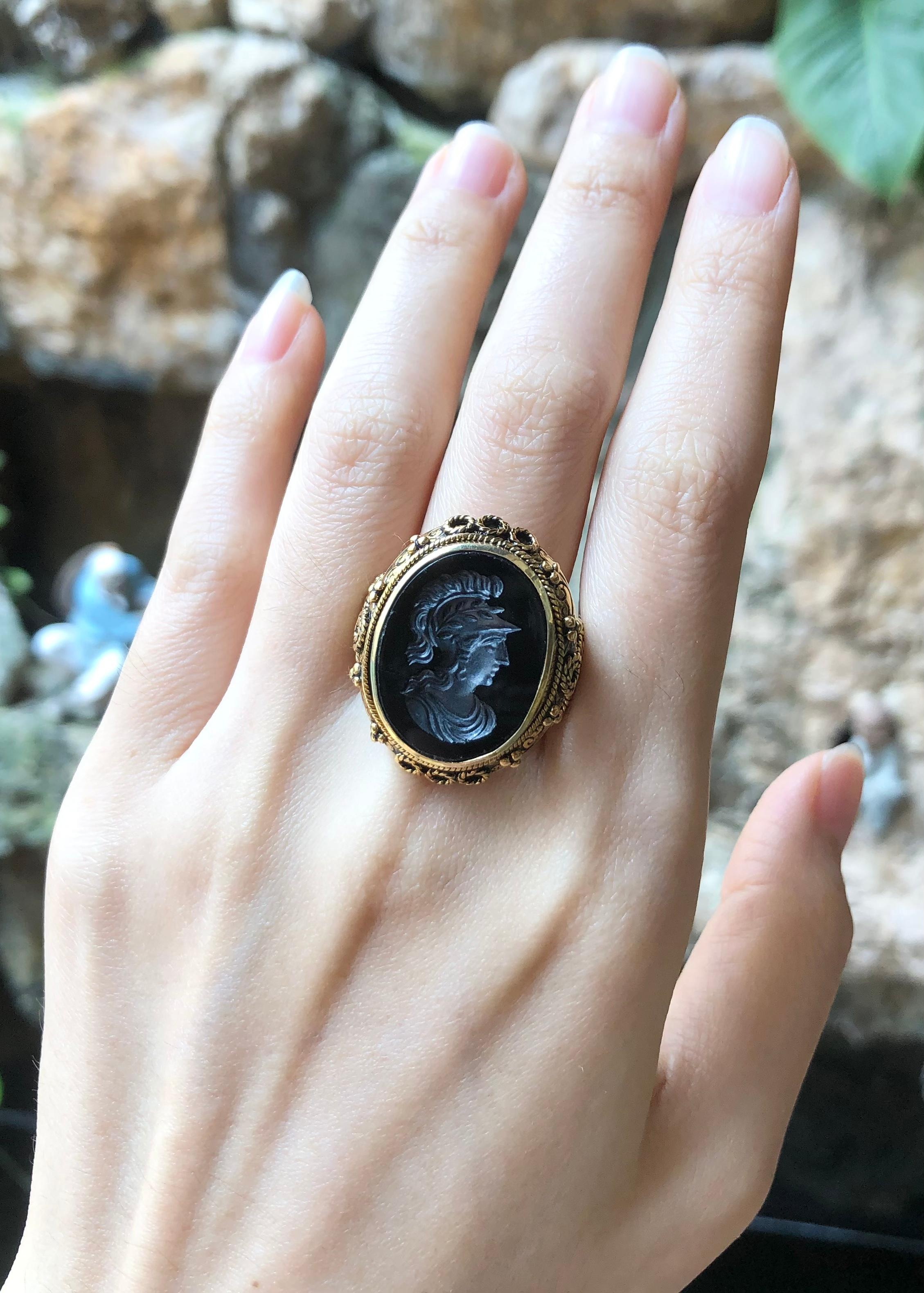 Women's or Men's Onyx Ring  set in Silver Settings For Sale