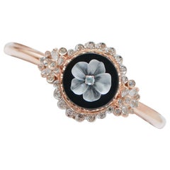 Bracciale Retrò in onice, cristallo di rocca, acquamarina, diamanti, oro rosa e argento.