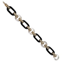 Onyx Rock Crystal Quartz and Diamond Link Bracelet