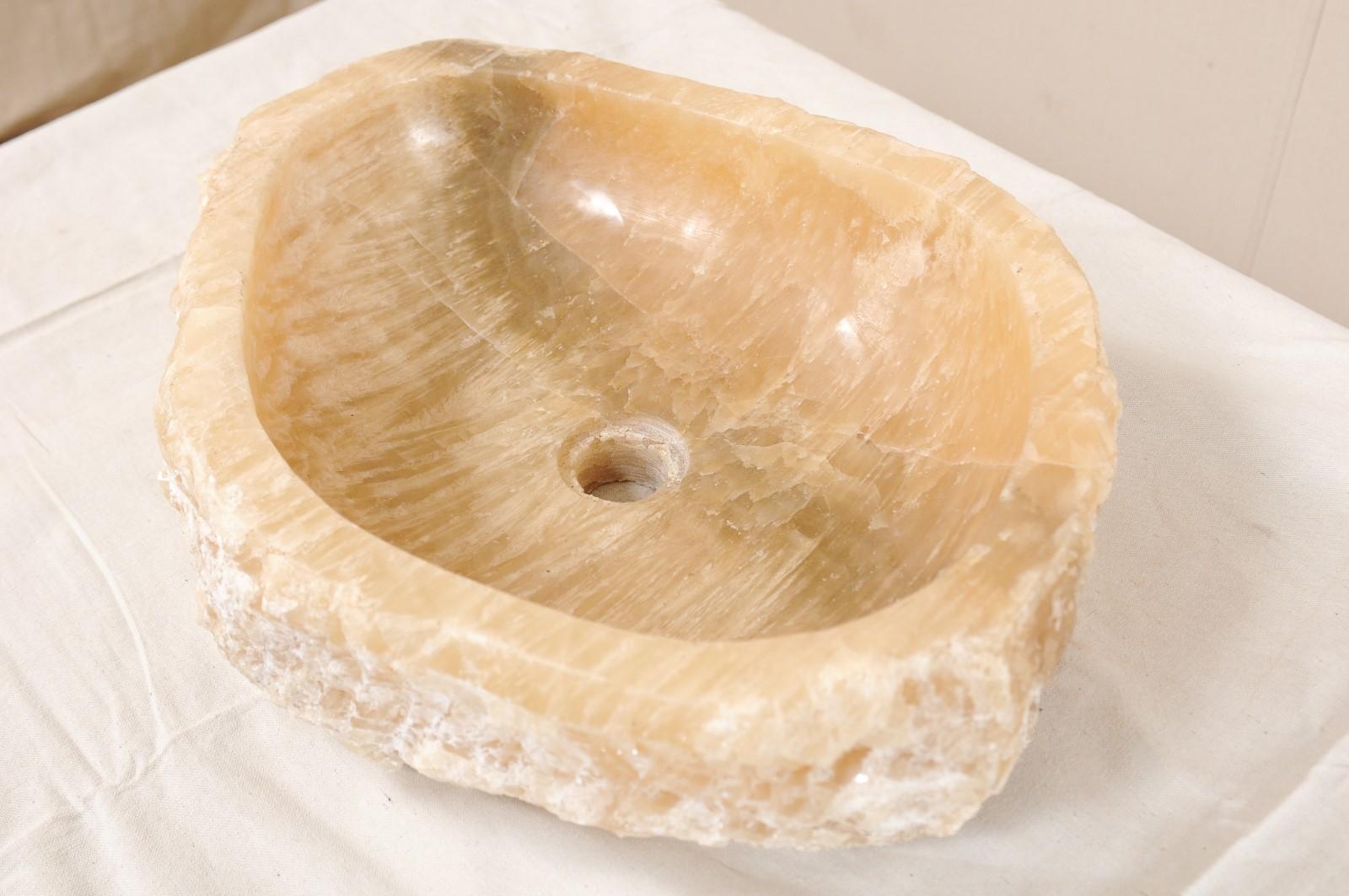 Carved Onyx Rock Sink Bathroom Basin with Live Edge For Sale