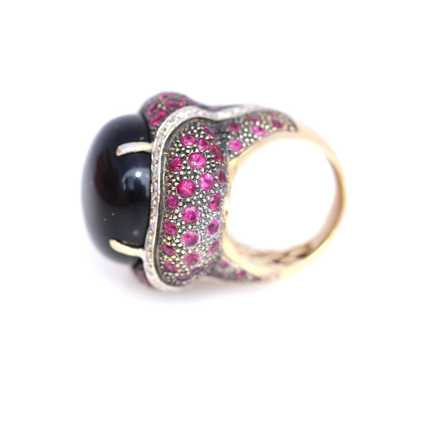 Onyx Rubies Diamonds Italian Ring, 1990 1