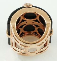 Onyx, Rubies, Diamonds, Pink Coral, 14 Karat Yellow Gold Vintage Ring