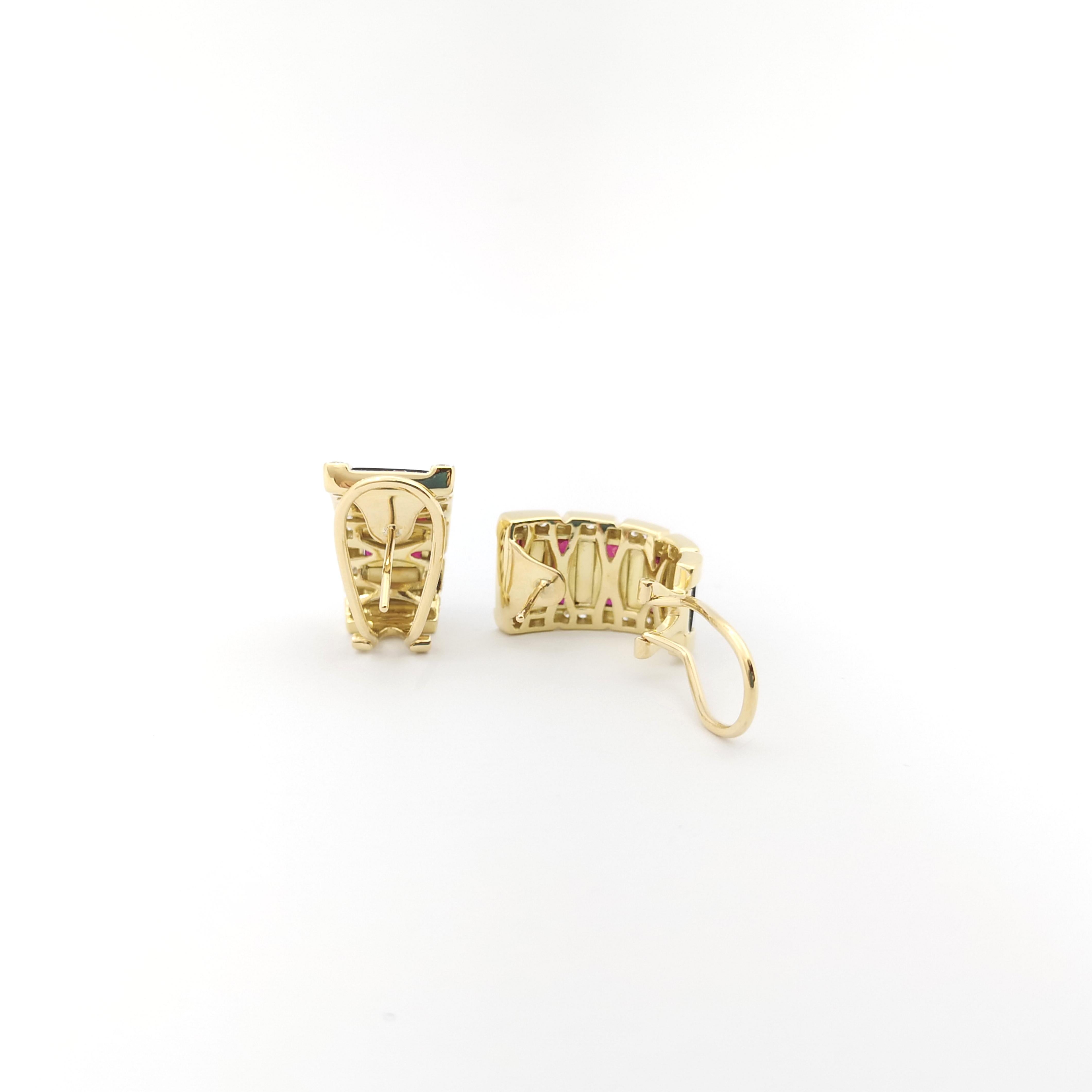Women's Onyx, Ruby and Diamond Earrings set in 18K Gold Settings For Sale