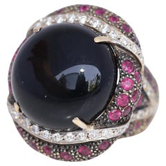 Onyx Ruby Diamond Italian Dome Statement Fashion Ring, 1990