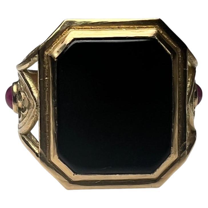 Onyx Ruby Diamond Signet Ring For Sale