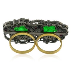 Onyx & Ruby Two Finger Ring with Diamonds Made in 18k Gold & Silver