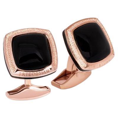 Onyx Signature Cushion Cufflinks in Rose Gold Plated Sterling Silver