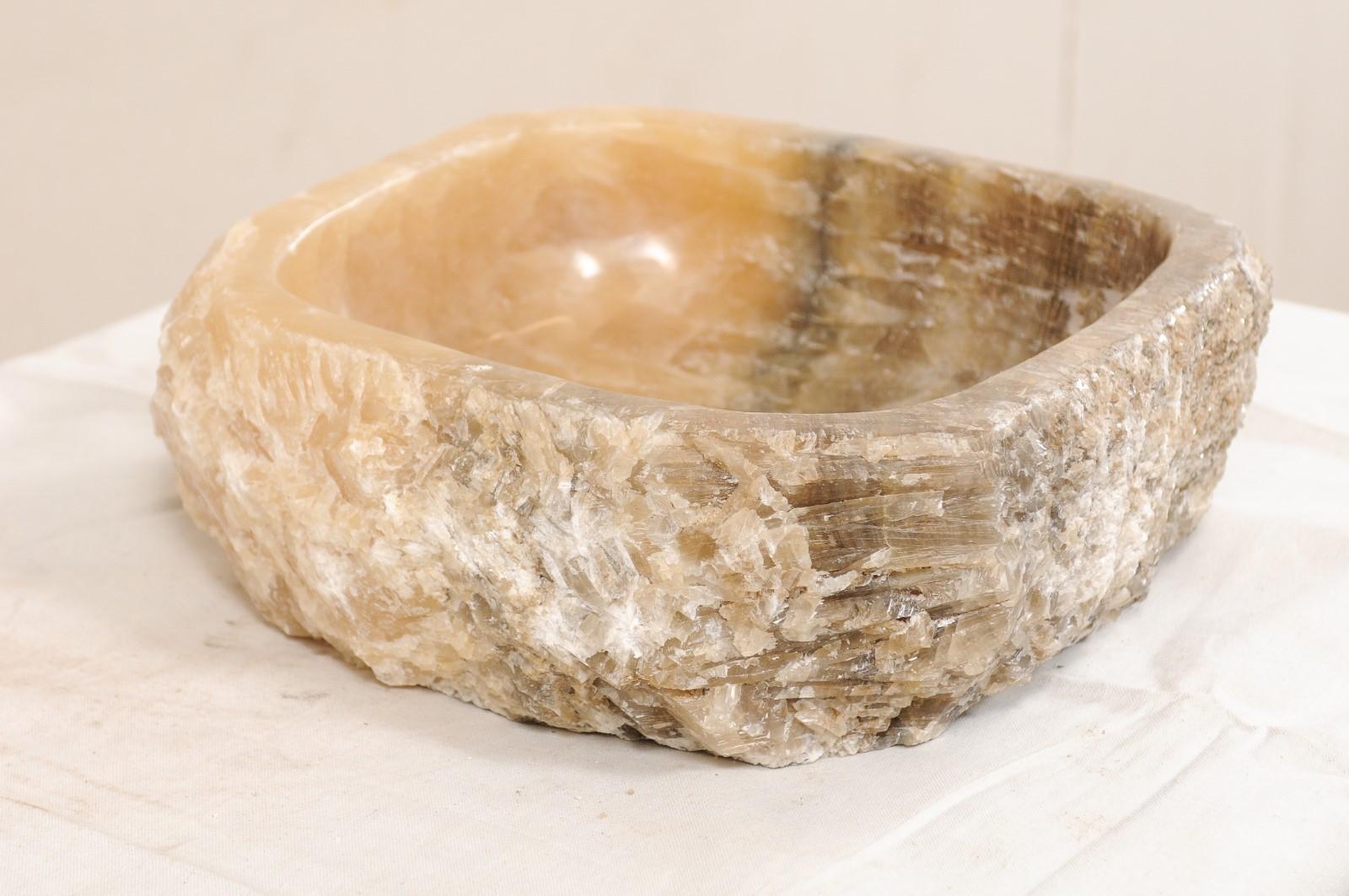 Onyx Sink Basin with Two-Toned Coloration and Live Edge In Good Condition In Atlanta, GA