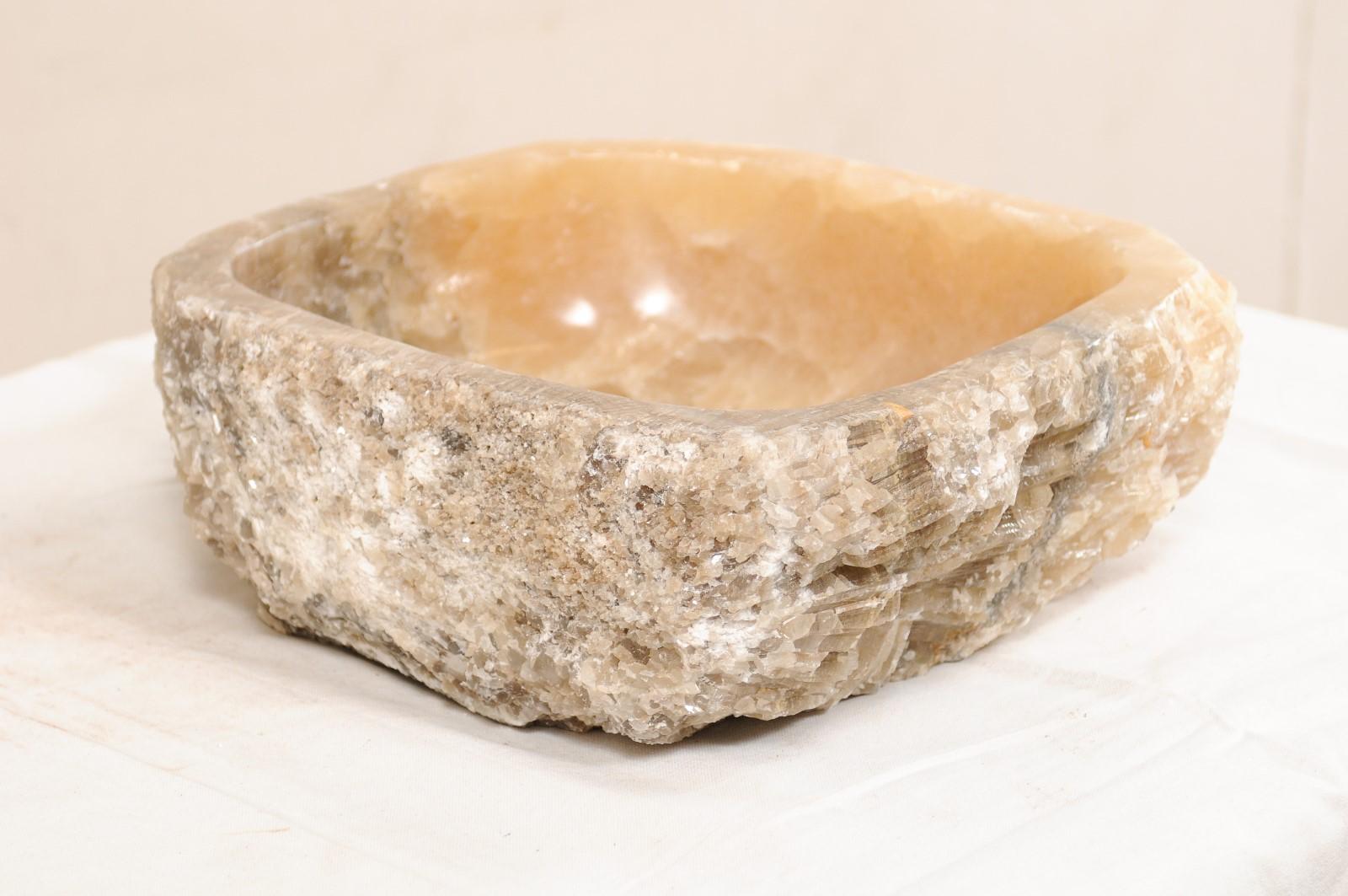 Contemporary Onyx Sink Basin with Two-Toned Coloration and Live Edge