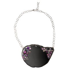 Onyx Slab, Amethyst, and Iolite Statement Necklace in Sterling Silver