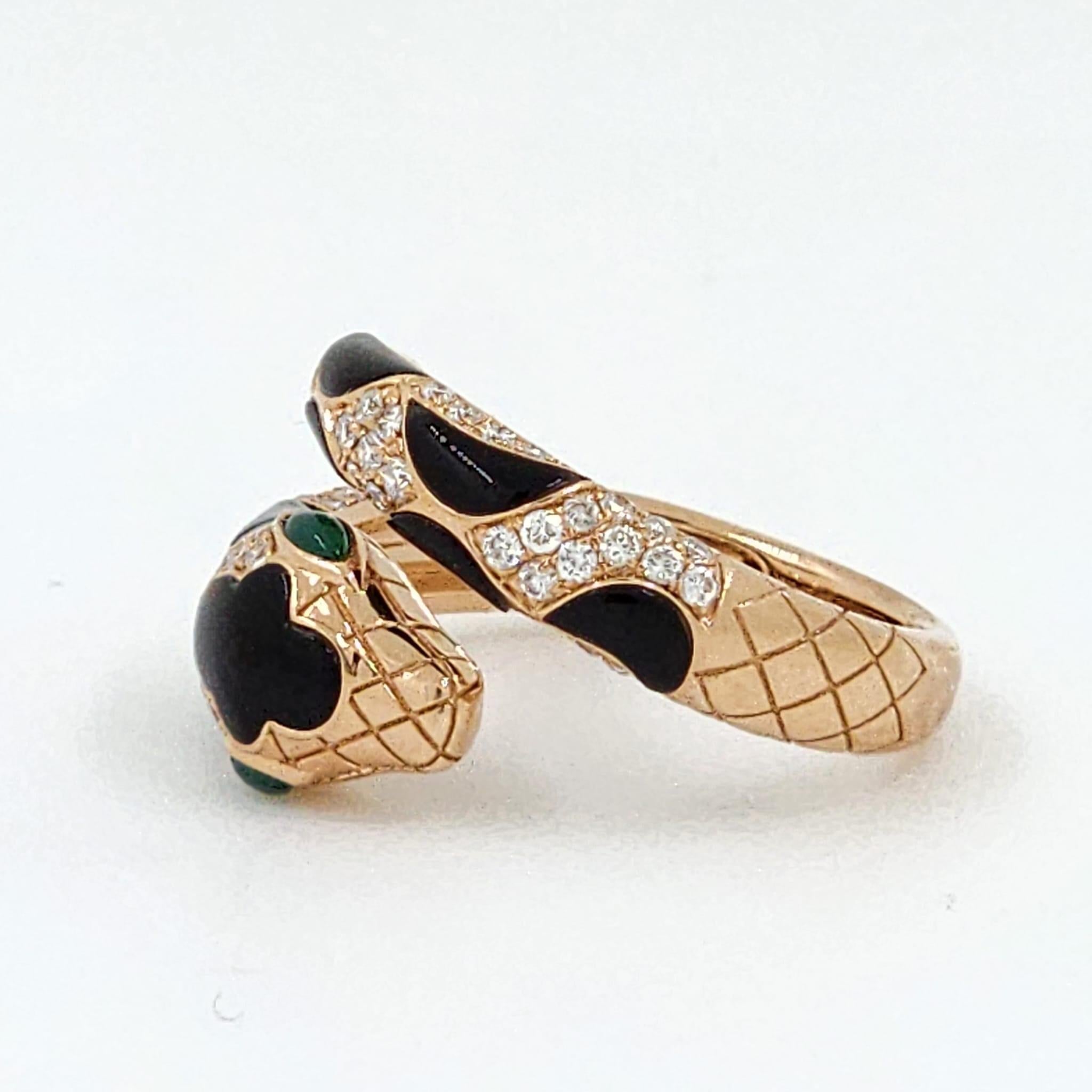 Onyx Schlangen-Diamantring aus 18 Karat Roségold (Rundschliff)