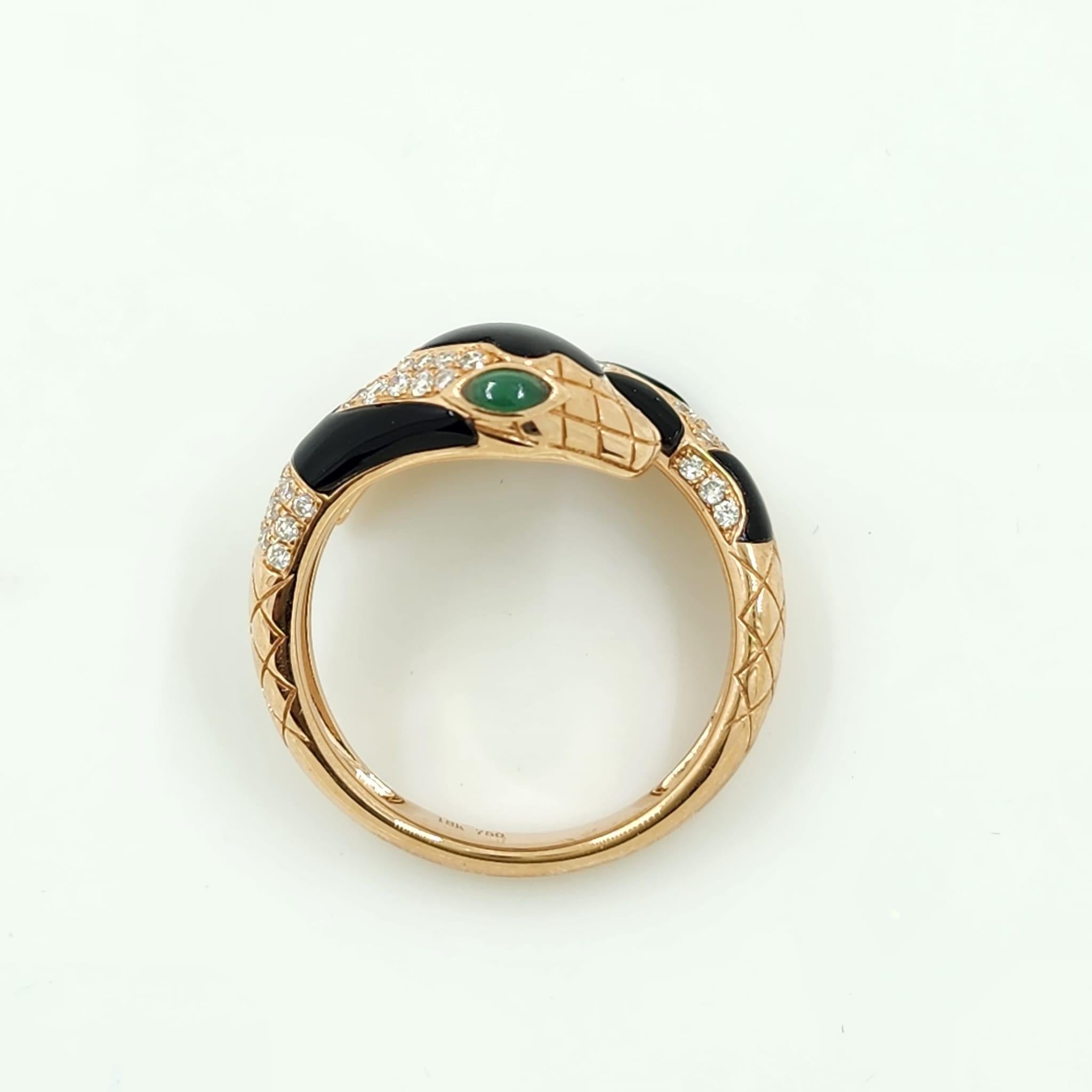 Onyx Schlangen-Diamantring aus 18 Karat Roségold Damen