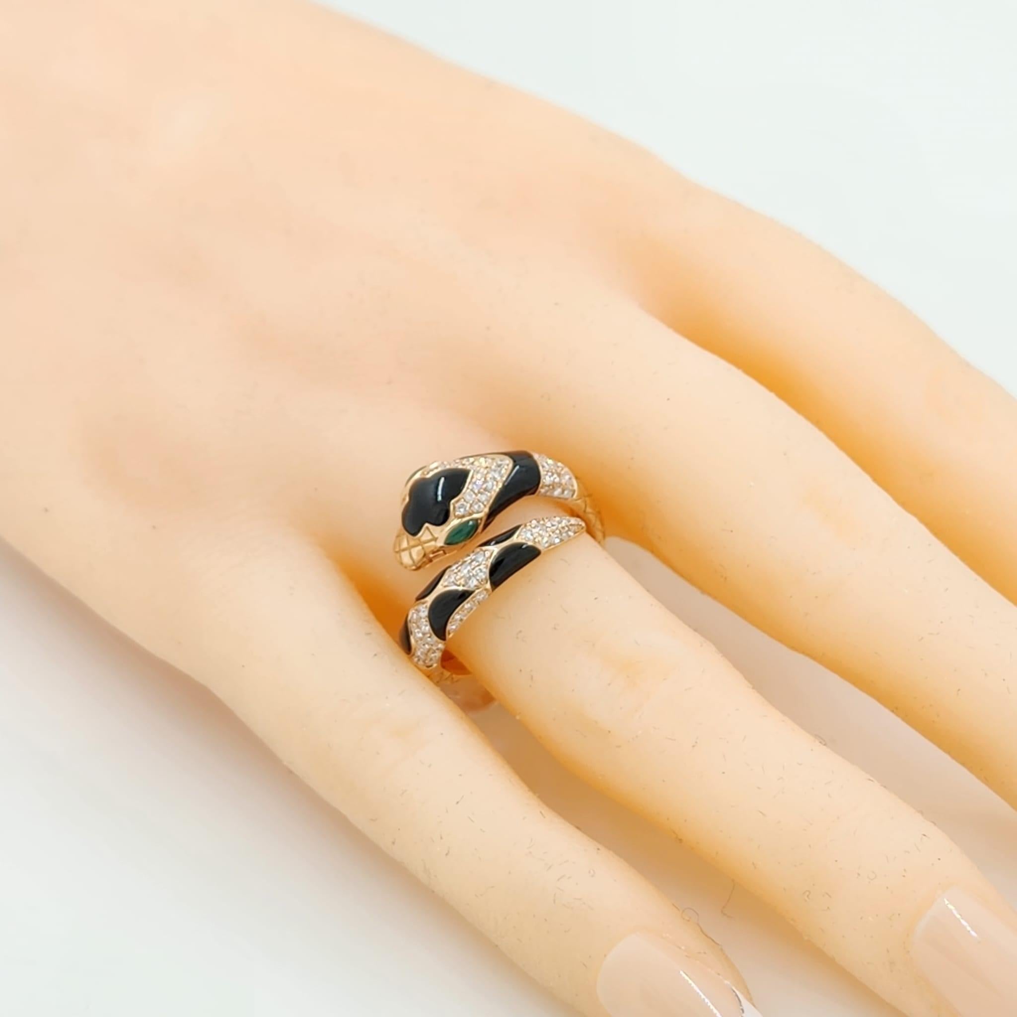Onyx Schlangen-Diamantring aus 18 Karat Roségold 1