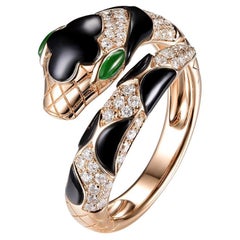 Onyx Snake Diamond Ring in 18 Karat Rose Gold
