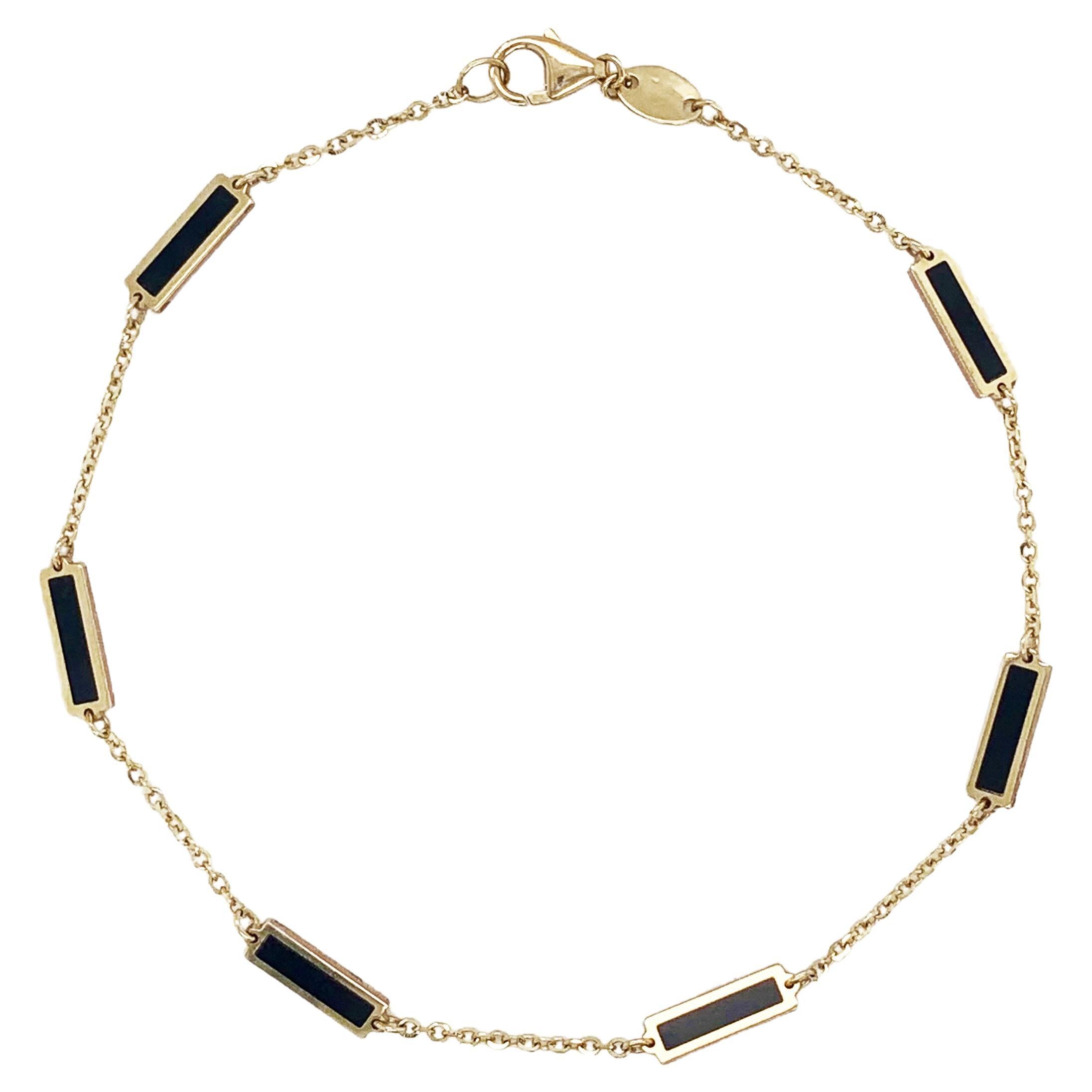 Onyx Stackable Bar Bracelet for Her, 14K Gold Women's Onyx Bracelet For Sale